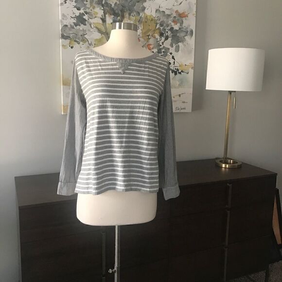 Anthropology Postmark Gray/White Striped Top - Picture 1 of 8